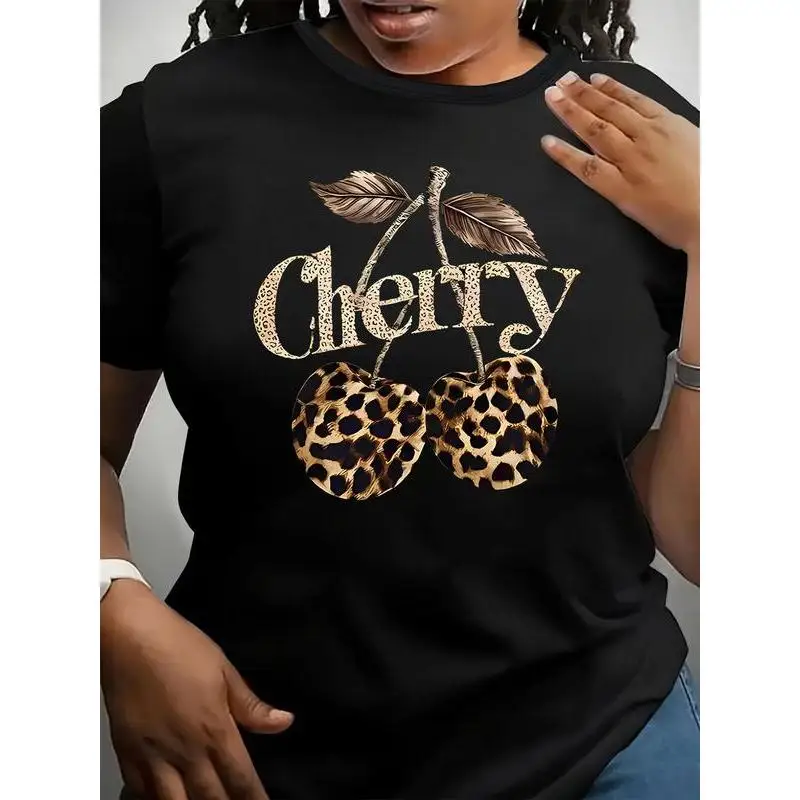 Women's Leopard Print Cherry Graphic Tee, Trendy Summer Fruit Design T-Shirt, Plus Size Available, Casual Short Sleeve Top
Women's Leopard Print Cherry Graphic Tee, Trendy Summer Fruit Design T-Shirt, Plus Size Available, Casual Short Sleeve Top