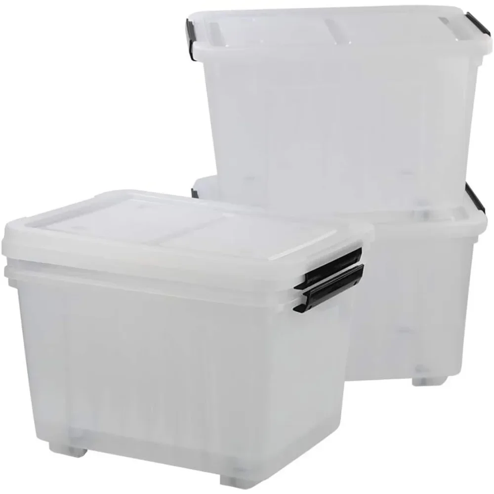30 L Clear Plastic Storage Box with Wheels, 4-Pack Clear Plastic Storage Latch Bin
30 L Clear Plastic Storage Box with Wheels, 4-Pack Clear Plastic Storage Latch Bin