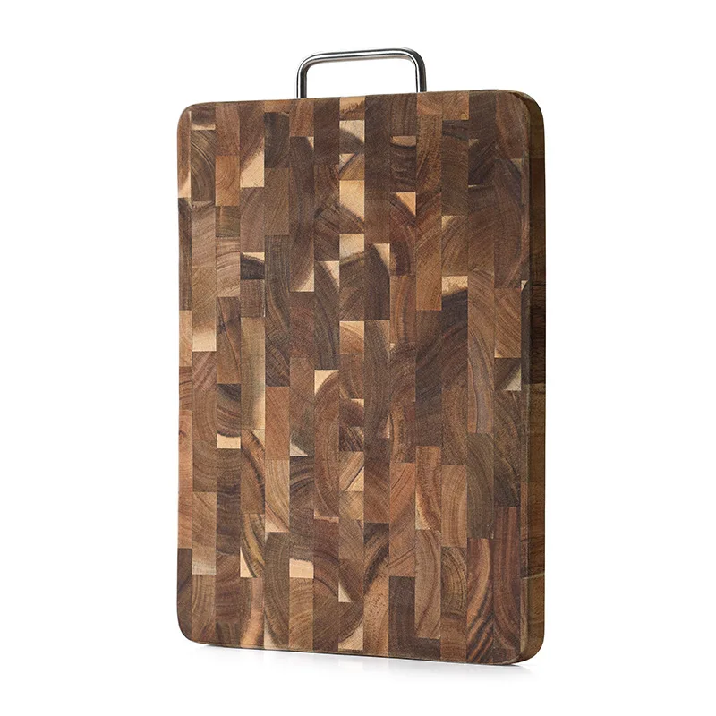 Acacia End Grain Butcher Block, Checkerboard Cutting Board with Metal Handle for Kitchen Steak Prep
Acacia End Grain Butcher Block, Checkerboard Cutting Board with Metal Handle for Kitchen Steak Prep