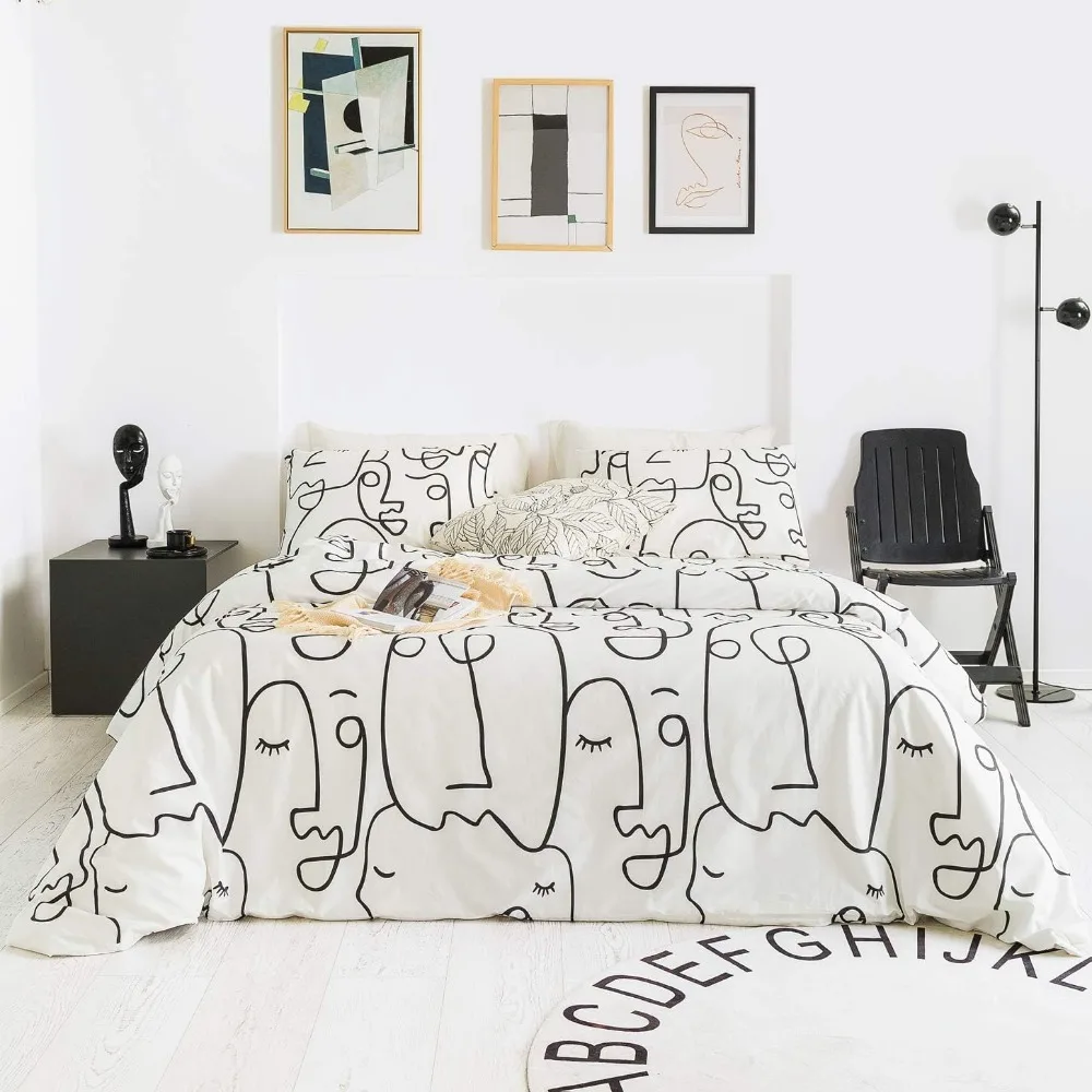 YuHeGuoJi Geometric Face Duvet Cover King 100% Cotton Modern Black White Striped Duvet Cover with Zipper Ties 2 Pillowcases Arti
YuHeGuoJi Geometric Face Duvet Cover King 100% Cotton Modern Black White Striped Duvet Cover with Zipper Ties 2 Pillowcases Arti