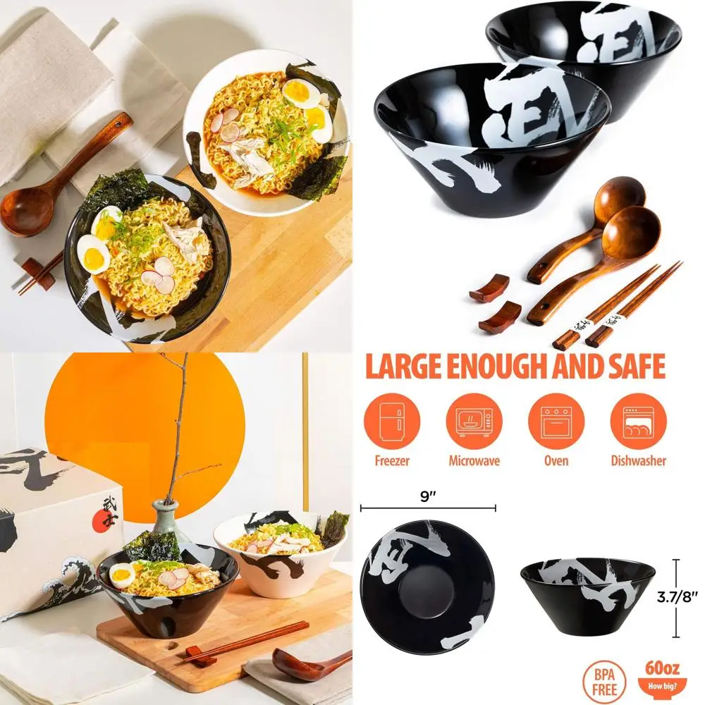 Большой набор керамических мисок для рамена на 60 унций с палочками для еды, ложками и подставками - идеально подходит для рамена, фо, салатов и супов - минималистичный черный
Большой набор керамических мисок для рамена на 60 унций с палочками для еды, ложками и подставками - идеально подходит для рамена, фо, салатов и супов - минималистичный черный
