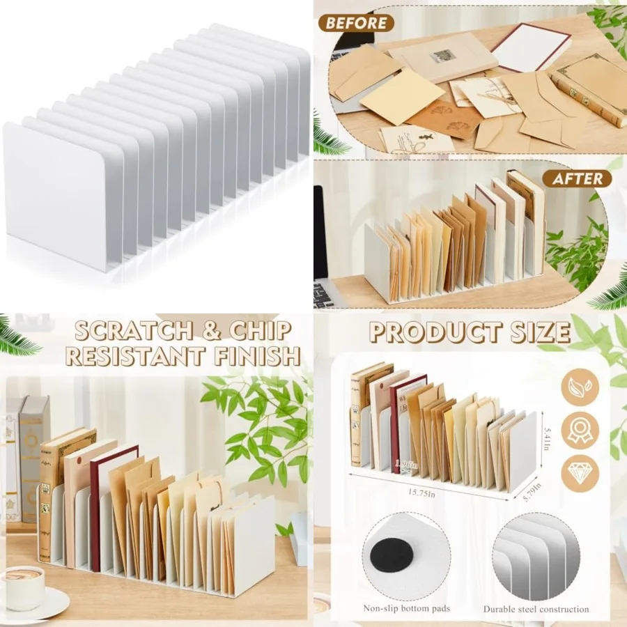 Metal Desktop File Organizer, 15 Compartments, Vertical File Sorter,,5.79" W x 15.75" L x 5.41" H, Office, Reception Areas, Wor
Metal Desktop File Organizer, 15 Compartments, Vertical File Sorter,,5.79" W x 15.75" L x 5.41" H, Office, Reception Areas, Wor