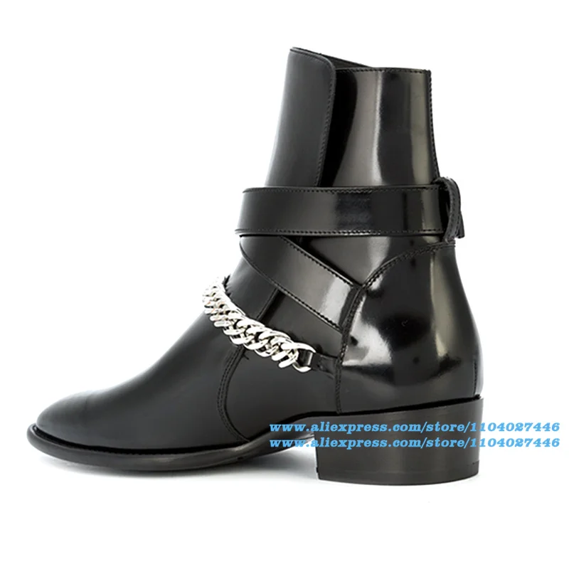 Double Straps Metal Chain Chelsea Boots Black Shinny Leather High-Top Boots Trendy Luxury Handmade Height Increased Men Boots
Double Straps Metal Chain Chelsea Boots Black Shinny Leather High-Top Boots Trendy Luxury Handmade Height Increased Men Boots