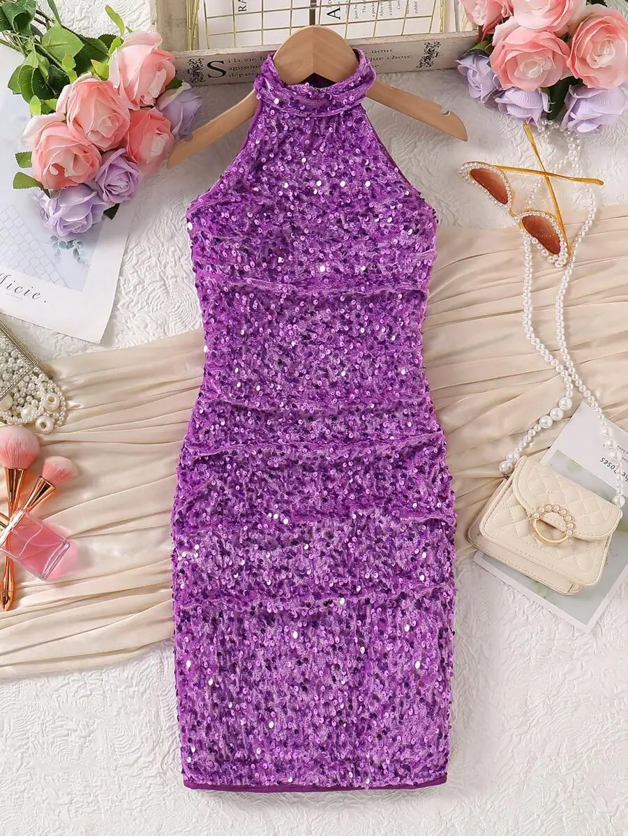 Purple Sequined Mini Dress For Cocktail Party Clubbing Evening
Purple Sequined Mini Dress For Cocktail Party Clubbing Evening