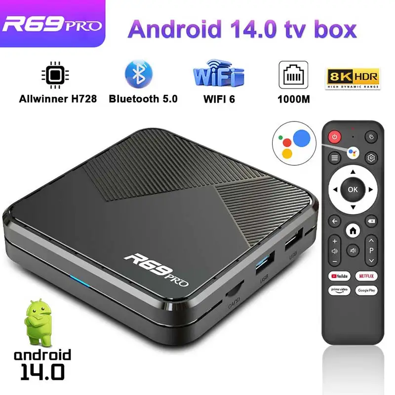 R69Pro Smart Android TV Box Allwinner H728 8K 1000M Wifi6 BT5.0 Voice Control Media Player Set Top Box
R69Pro Smart Android TV Box Allwinner H728 8K 1000M Wifi6 BT5.0 Voice Control Media Player Set Top Box