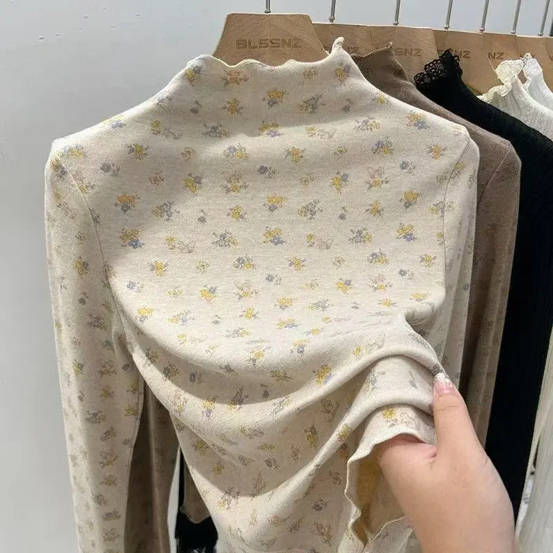 Floral Print High Neck Long Sleeve T-Shirt For Women Sweet Style Casual Wear Spring Autumn Slim Fit Knit Top
Floral Print High Neck Long Sleeve T-Shirt For Women Sweet Style Casual Wear Spring Autumn Slim Fit Knit Top