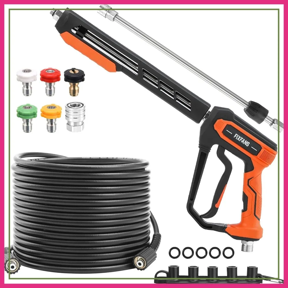 Pressure Washer Gun and 50 ft Hose Kit, 3600 PSI High Power Washer Hose with 3 Wand Extensions, 5 Nozzle Tips, M22 Fitting
Pressure Washer Gun and 50 ft Hose Kit, 3600 PSI High Power Washer Hose with 3 Wand Extensions, 5 Nozzle Tips, M22 Fitting
