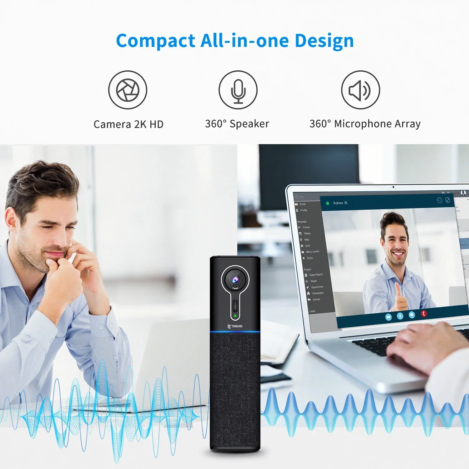 New Conference Equipment All In One USB 2K Conference Webcam AI Face Detection Video Cam With Built-in Microphone And Speakerpho