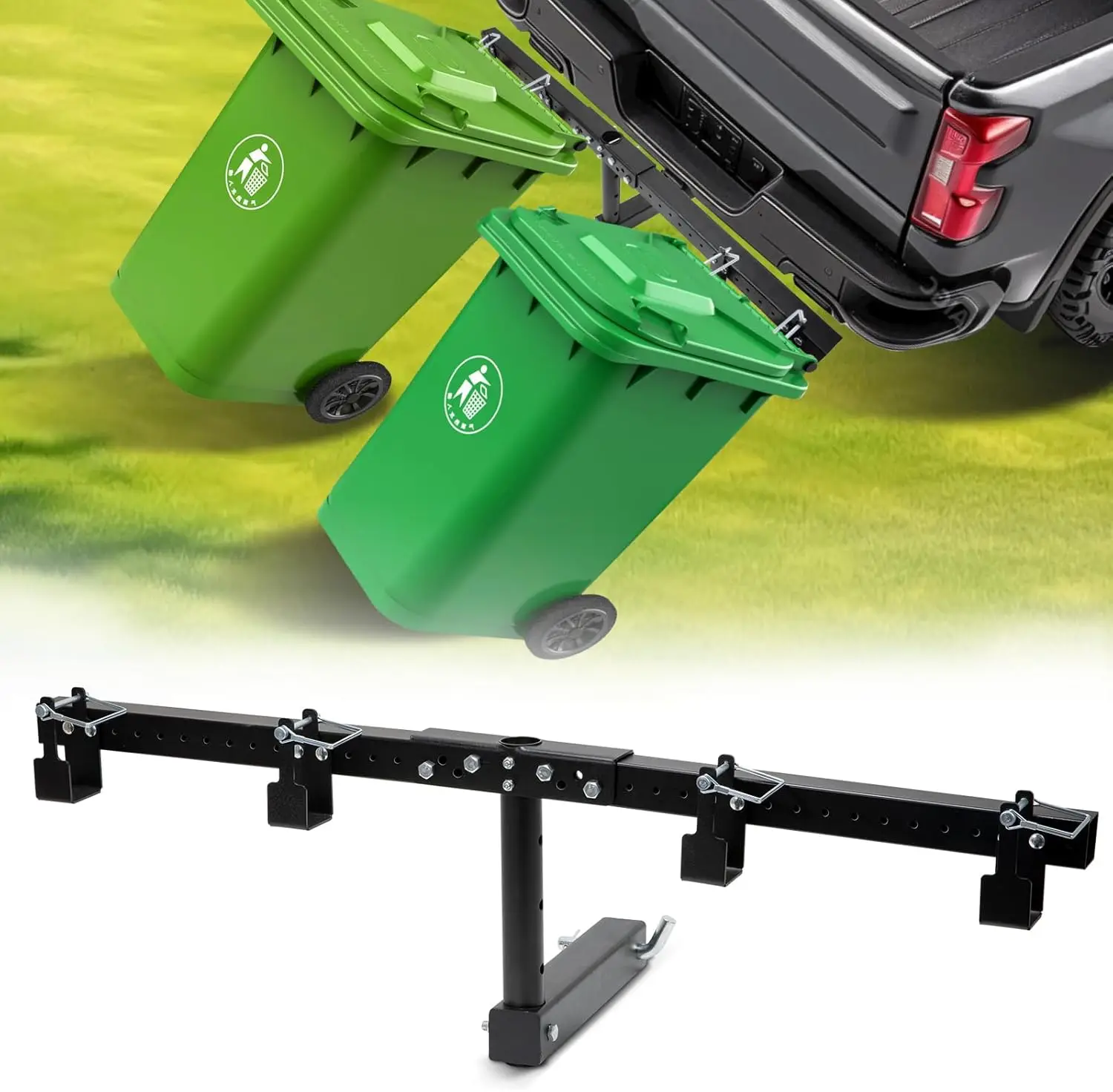 Trash Can Hauler for Various Vehicles, Metal, Black, Adjustable for Double Can
Trash Can Hauler for Various Vehicles, Metal, Black, Adjustable for Double Can