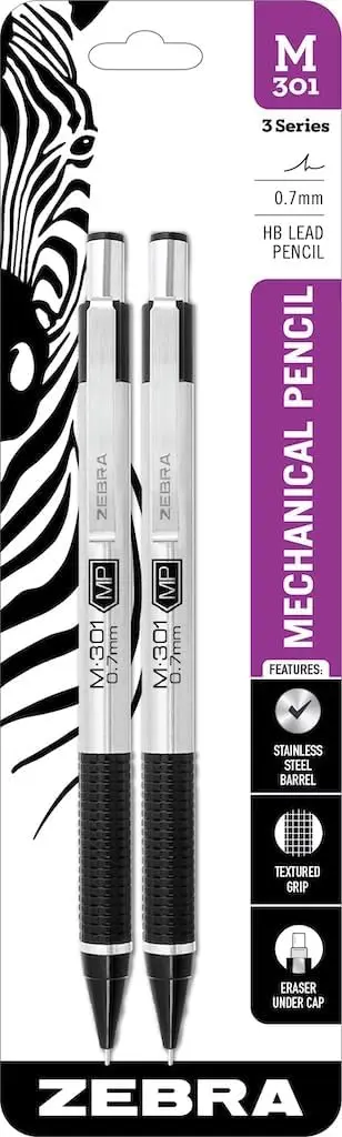 0.7mm Mechanical Pencil, Stainless Steel Barrel, Textured Grip, Refillable, 2-Pack
0.7mm Mechanical Pencil, Stainless Steel Barrel, Textured Grip, Refillable, 2-Pack