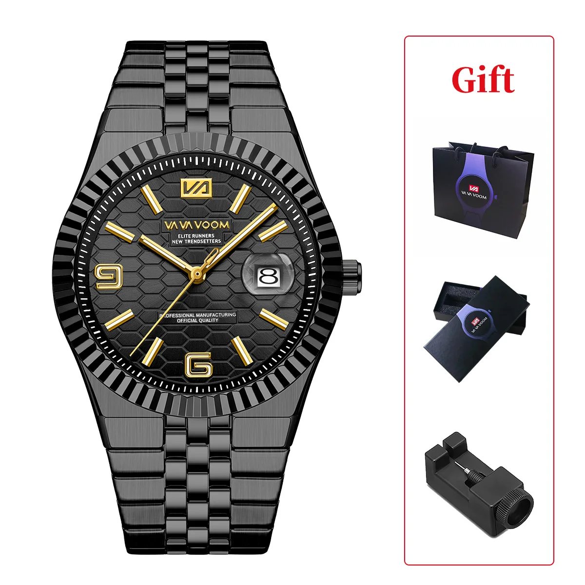 Men Blue Gold Business Hand Watch 1 Set Fashion Honeycomb Stainless Steel Luxury Clock Gift Box Calendar Movement Quartz Watches
Men Blue Gold Business Hand Watch 1 Set Fashion Honeycomb Stainless Steel Luxury Clock Gift Box Calendar Movement Quartz Watches