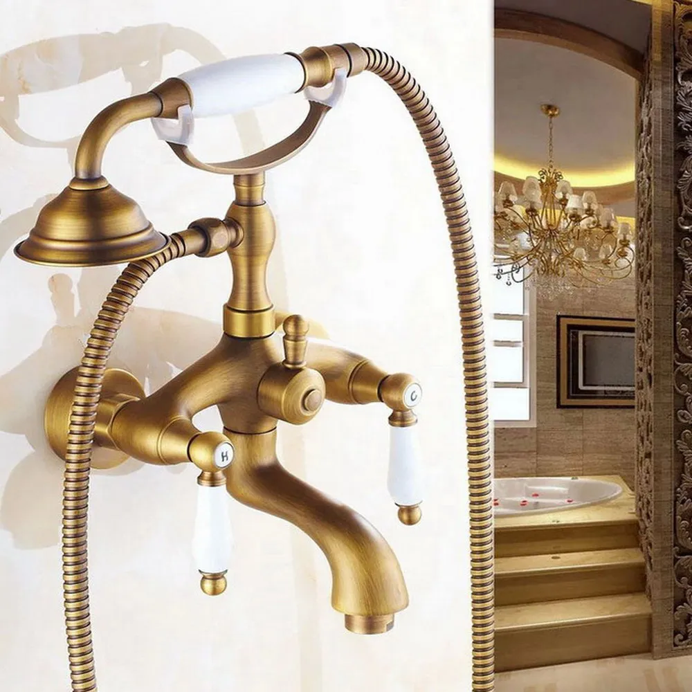 Винтажный античный латунный настенный смеситель для ванной комнаты, Набор смесителей для ванны с ручной душевой лейкой 1500 мм, смеситель Dtf314
Винтажный античный латунный настенный смеситель для ванной комнаты, Набор смесителей для ванны с ручной душевой лейкой 1500 мм, смеситель Dtf314
