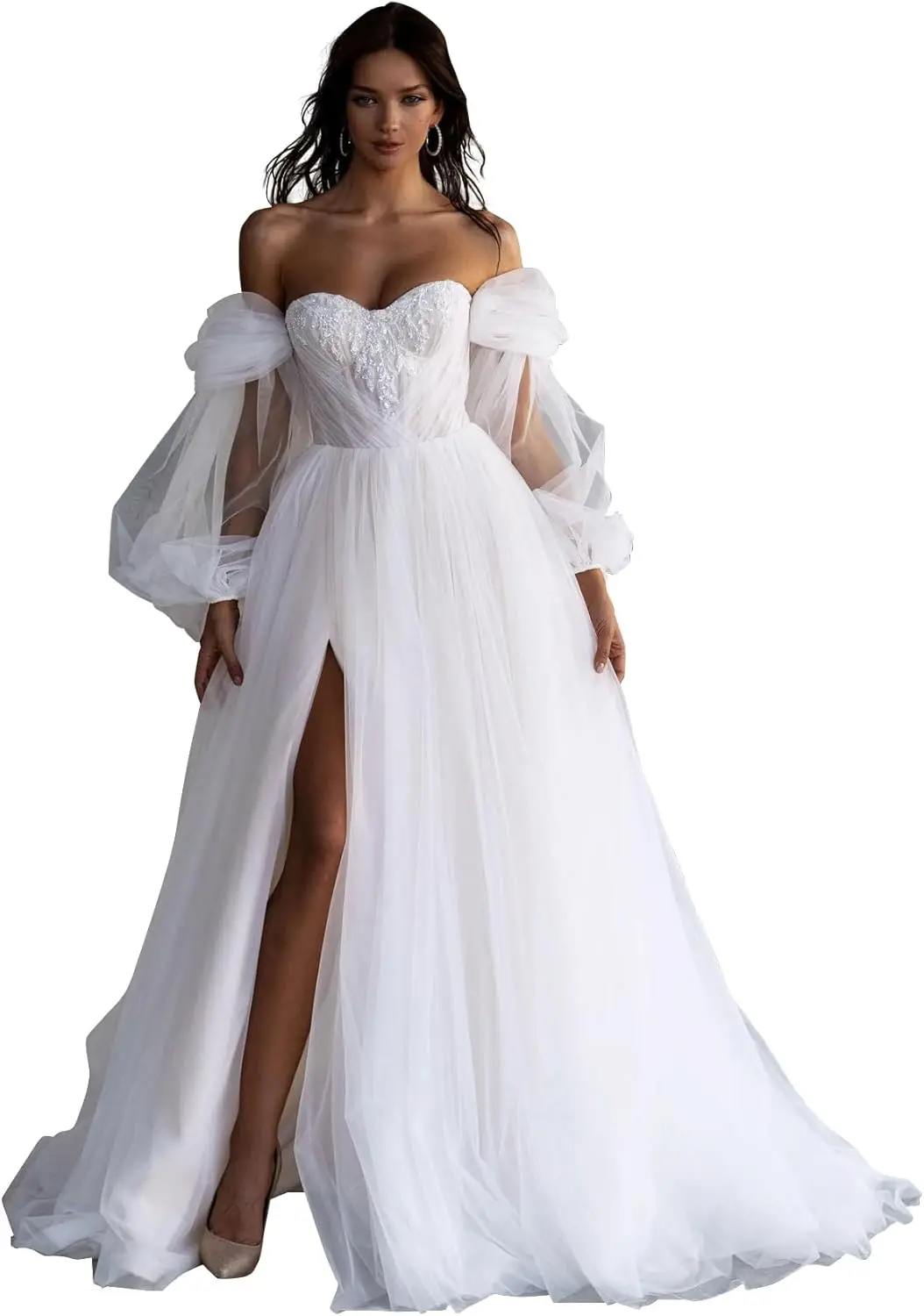 Женские свадебные платья с открытыми плечами, вышитые кружевные тюлевые свадебные платья в форме сердца с длинными рукавами и простой свадебной платьем
Женские свадебные платья с открытыми плечами, вышитые кружевные тюлевые свадебные платья в форме сердца с длинными рукавами и простой свадебной платьем