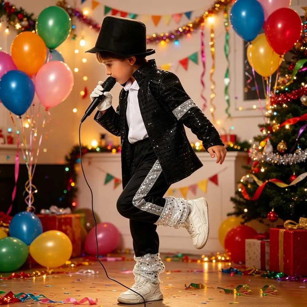 Musician Halloween Costume Set Star Costume Kids Black Sequin Jacket, 80s 90s Retro Stage Outfits for Disco Party, Fancy Dress
Musician Halloween Costume Set Star Costume Kids Black Sequin Jacket, 80s 90s Retro Stage Outfits for Disco Party, Fancy Dress