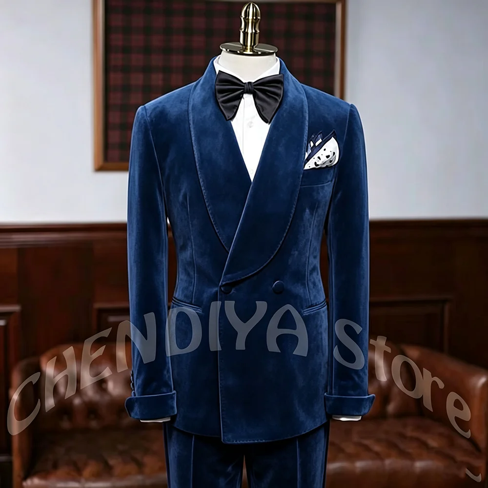 Luxury Men's Suit Velvet Double Breasted Two Piece Tuxedo Shawl Lapel Blazer Pants Slim Fit Male Elegant Casual Outfit Costume
Luxury Men's Suit Velvet Double Breasted Two Piece Tuxedo Shawl Lapel Blazer Pants Slim Fit Male Elegant Casual Outfit Costume