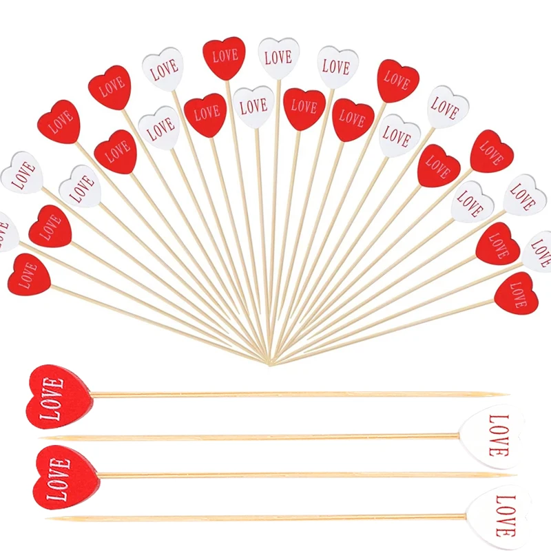 100Pcs Red Heart Fruit Toothpicks Buffet Food Bamboo Sticks Salad Fork Cocktail Skewers For Wedding Valentines Day Party Decor
100Pcs Red Heart Fruit Toothpicks Buffet Food Bamboo Sticks Salad Fork Cocktail Skewers For Wedding Valentines Day Party Decor