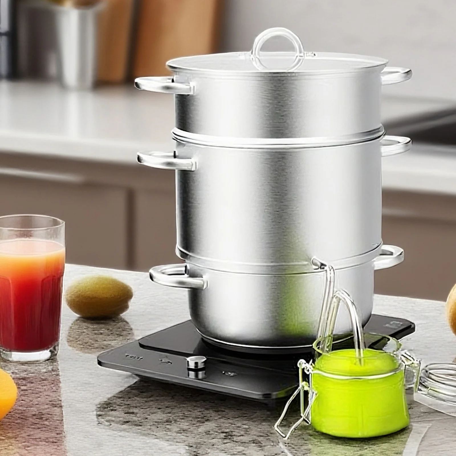 3-Tier Steam Juicer & Food Steamer - 8.5 Qt Stainless Steel with Glass Lid, Slow Juicer for Fruits Vegetables, Pulp-Free Nutrient Retention, Multifunctional Cookware
3-Tier Steam Juicer & Food Steamer - 8.5 Qt Stainless Steel with Glass Lid, Slow Juicer for Fruits Vegetables, Pulp-Free Nutrient Retention, Multifunctional Cookware