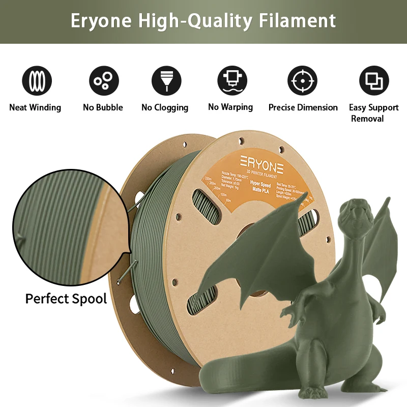 ERYONE 1KG Matte PLA High Speed 3D Filament 1.75mm, Ultra-Fast Printing Speed, Premium Matte Quality 1kg Spool
ERYONE 1KG Matte PLA High Speed 3D Filament 1.75mm, Ultra-Fast Printing Speed, Premium Matte Quality 1kg Spool