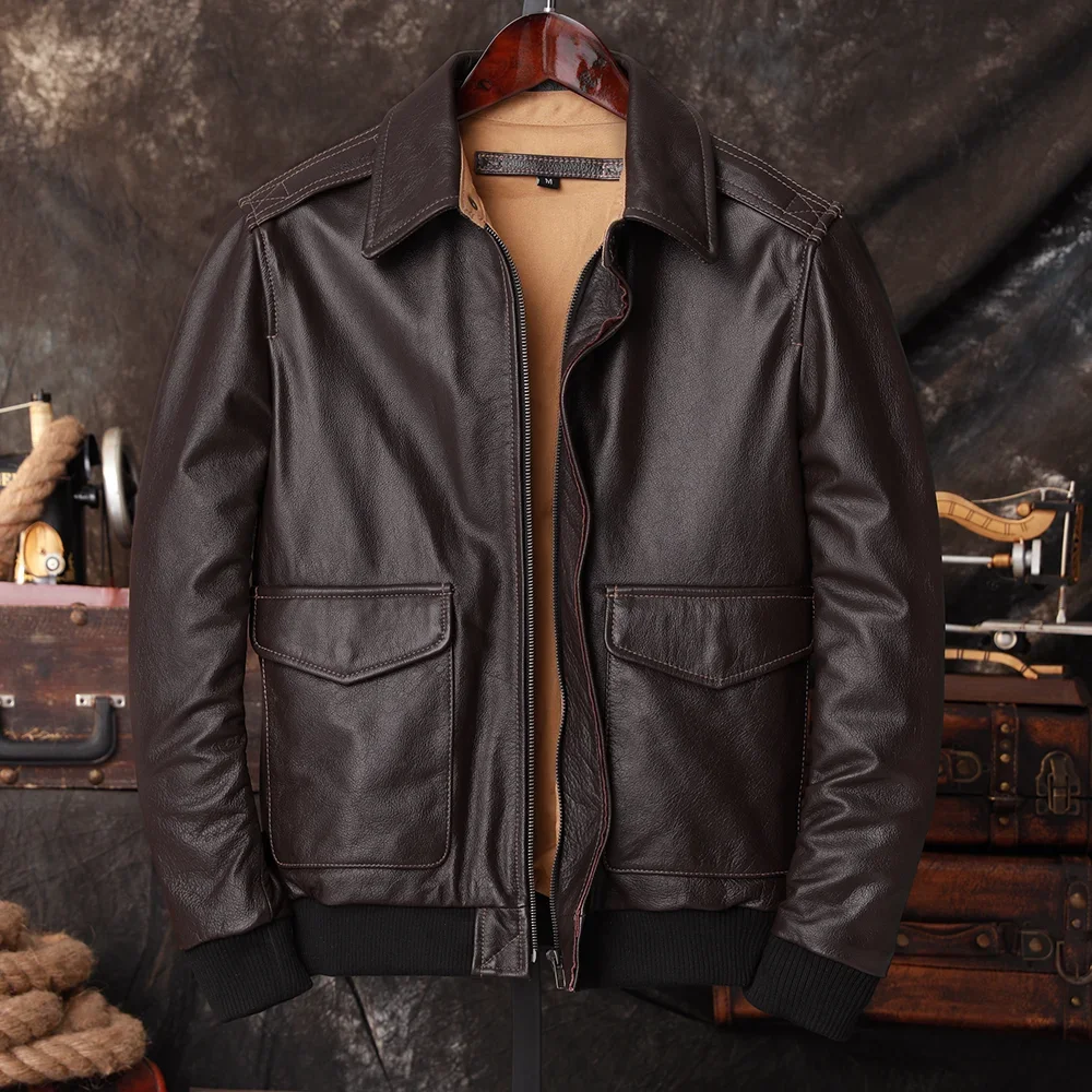 New Men Warm Cow Leather Air Force Coat Dark Brown Men's Cowhide Motorcycle Jackets Pilot Genuine Leather Jacket
New Men Warm Cow Leather Air Force Coat Dark Brown Men's Cowhide Motorcycle Jackets Pilot Genuine Leather Jacket