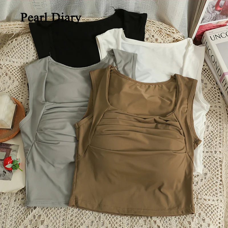 Pearl Diary Korean Fashion Pleated Tank Woman Square Collar Sleeveless Thickened Tanks Women Within Bras Cropped Top Female
Pearl Diary Korean Fashion Pleated Tank Woman Square Collar Sleeveless Thickened Tanks Women Within Bras Cropped Top Female