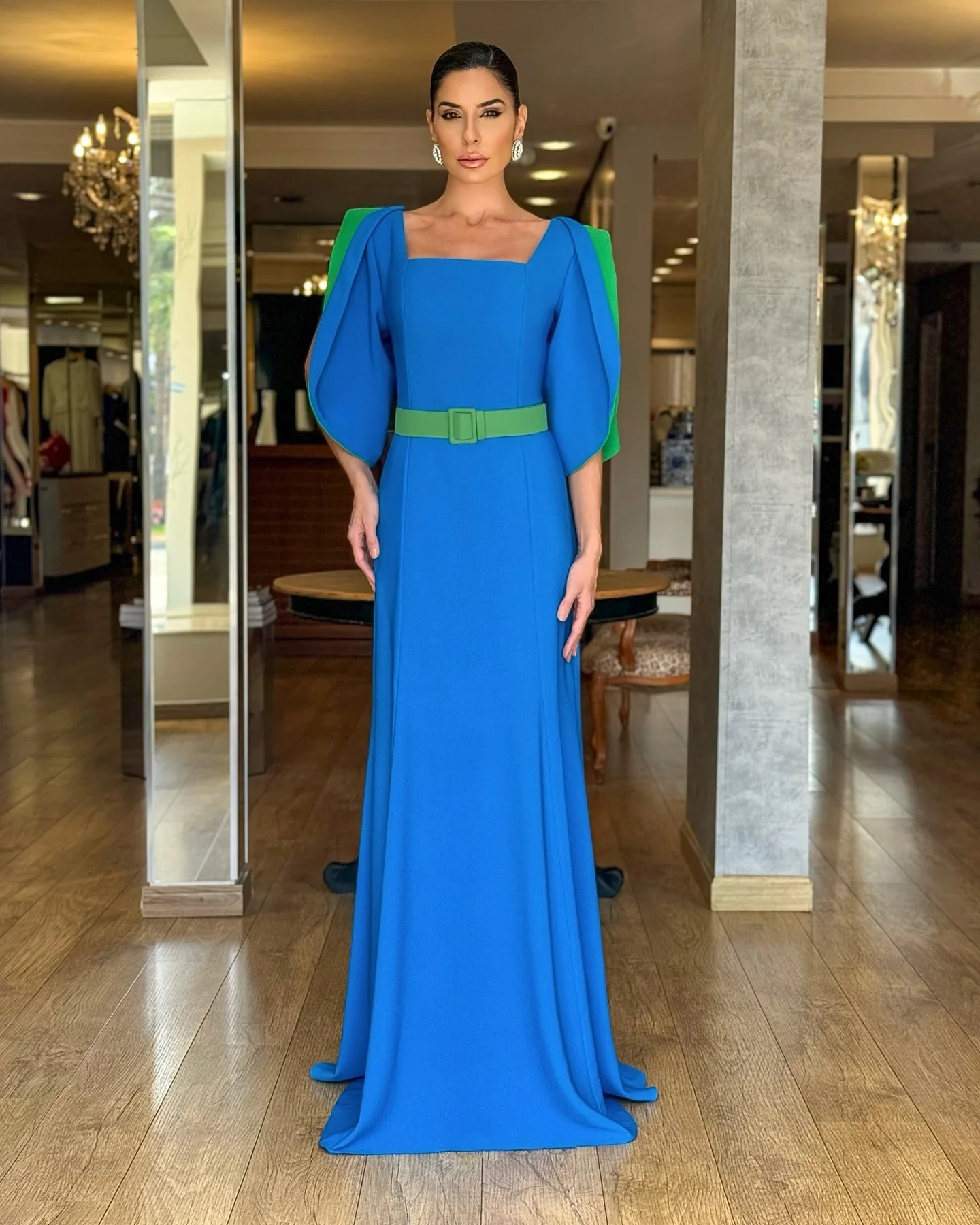 Customized Temperament Square Collar Long Sleeves Belt Evening Dresses Graceful Contrast Color Vestido De Festa Vestid
Customized Temperament Square Collar Long Sleeves Belt Evening Dresses Graceful Contrast Color Vestido De Festa Vestid