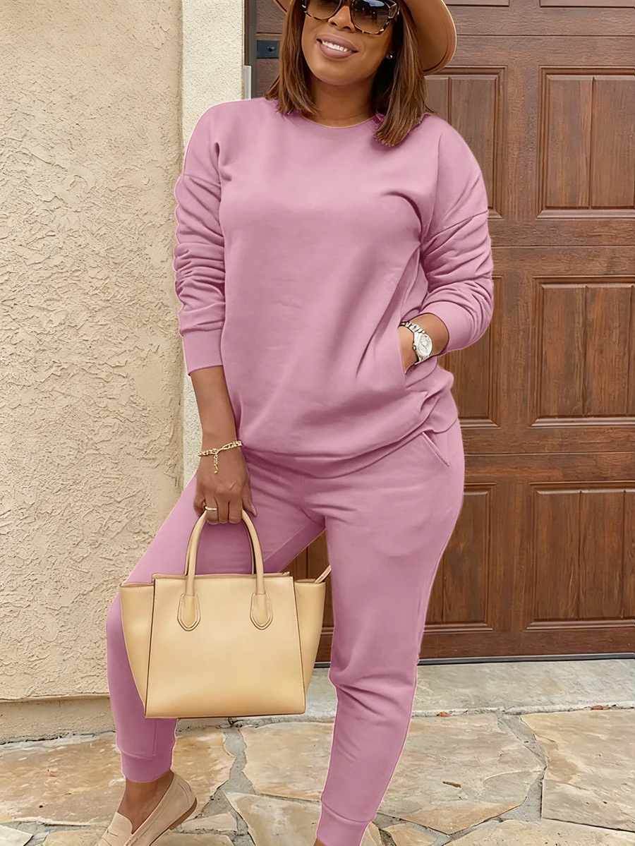 Women's 2-Piece Solid Color Long Sleeve Sweatshirt & Joggers Set, Casual Comfort Fit for Daily Wear
Women's 2-Piece Solid Color Long Sleeve Sweatshirt & Joggers Set, Casual Comfort Fit for Daily Wear