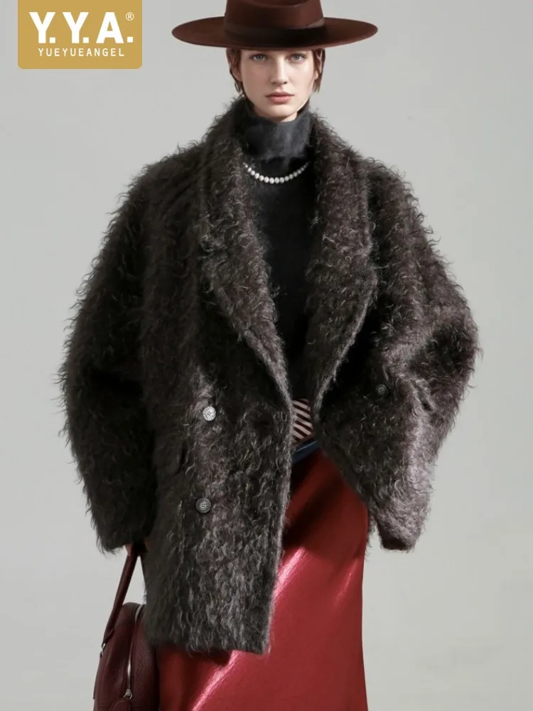 Women Luxury Mohair Blend Wool Cashmere Coat Double-Breasted Suit Collar Loose Coats Autumn Winter Warm Solid Color Overcoat
Women Luxury Mohair Blend Wool Cashmere Coat Double-Breasted Suit Collar Loose Coats Autumn Winter Warm Solid Color Overcoat
