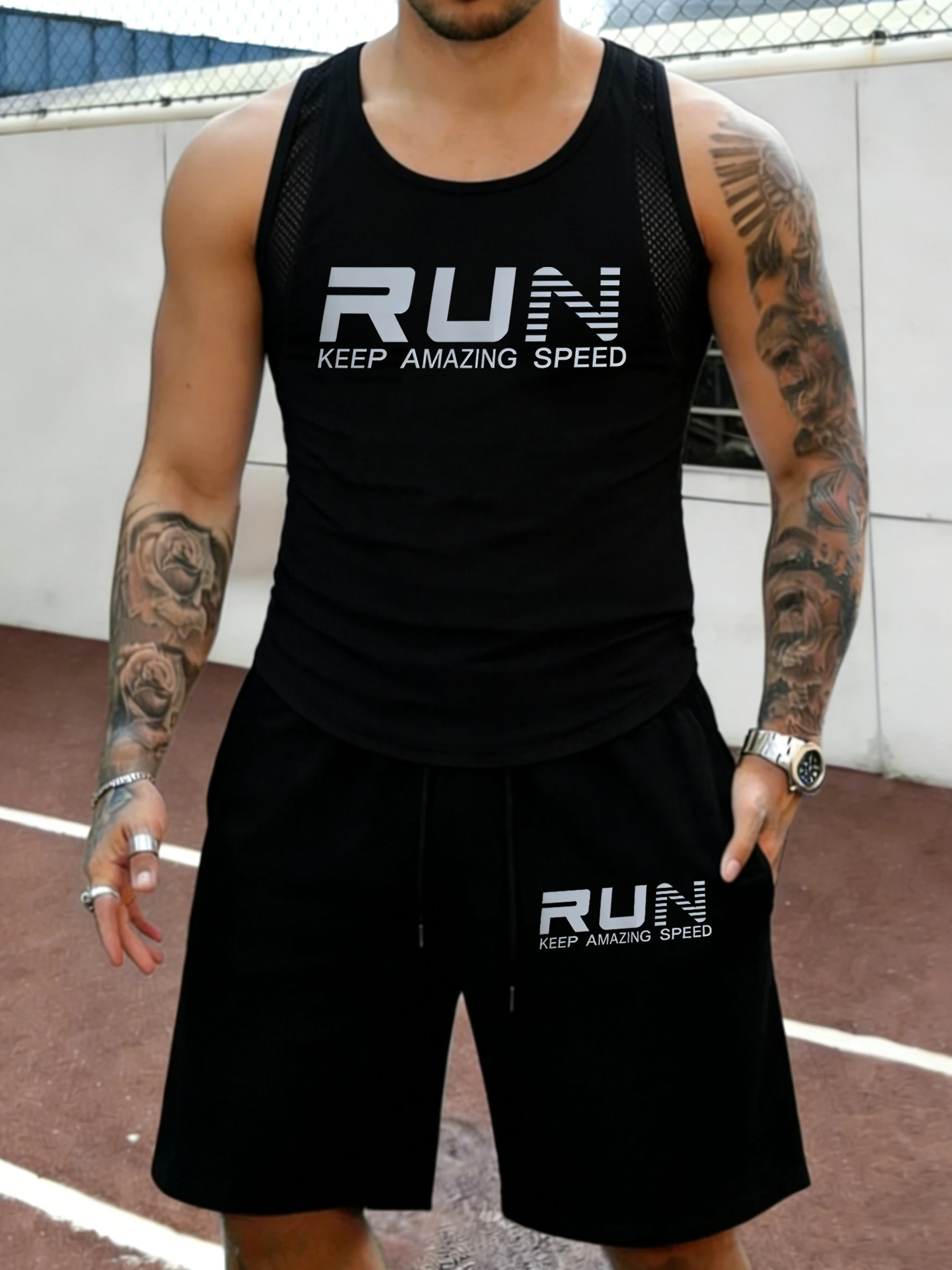 Run Keep Amazing Speed Design Mesh Summer Jogging Tank Top Sets Of Men Lightweight Soft Clothing Casual Basic Beach Short Pants
Run Keep Amazing Speed Design Mesh Summer Jogging Tank Top Sets Of Men Lightweight Soft Clothing Casual Basic Beach Short Pants