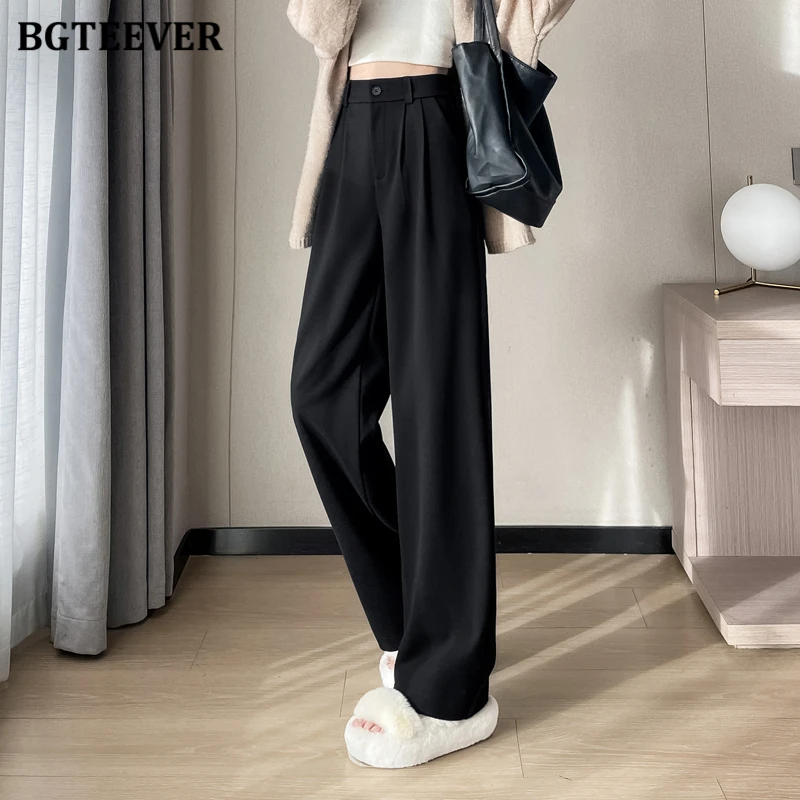 BGTEEVER Casual Loose Single Button Female Wide Leg Suit Pants Elegant High Waist Pockets Ladies Floor-Length Straight Trousers
BGTEEVER Casual Loose Single Button Female Wide Leg Suit Pants Elegant High Waist Pockets Ladies Floor-Length Straight Trousers