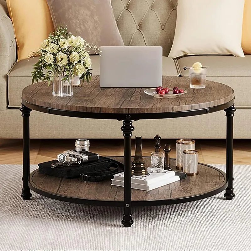 Coffee Table Round Center Table with Storage Shelf Wooden Circle Coffee Table with Sturdy Metal Legs Rustic 2-Tier Indu
Coffee Table Round Center Table with Storage Shelf Wooden Circle Coffee Table with Sturdy Metal Legs Rustic 2-Tier Indu