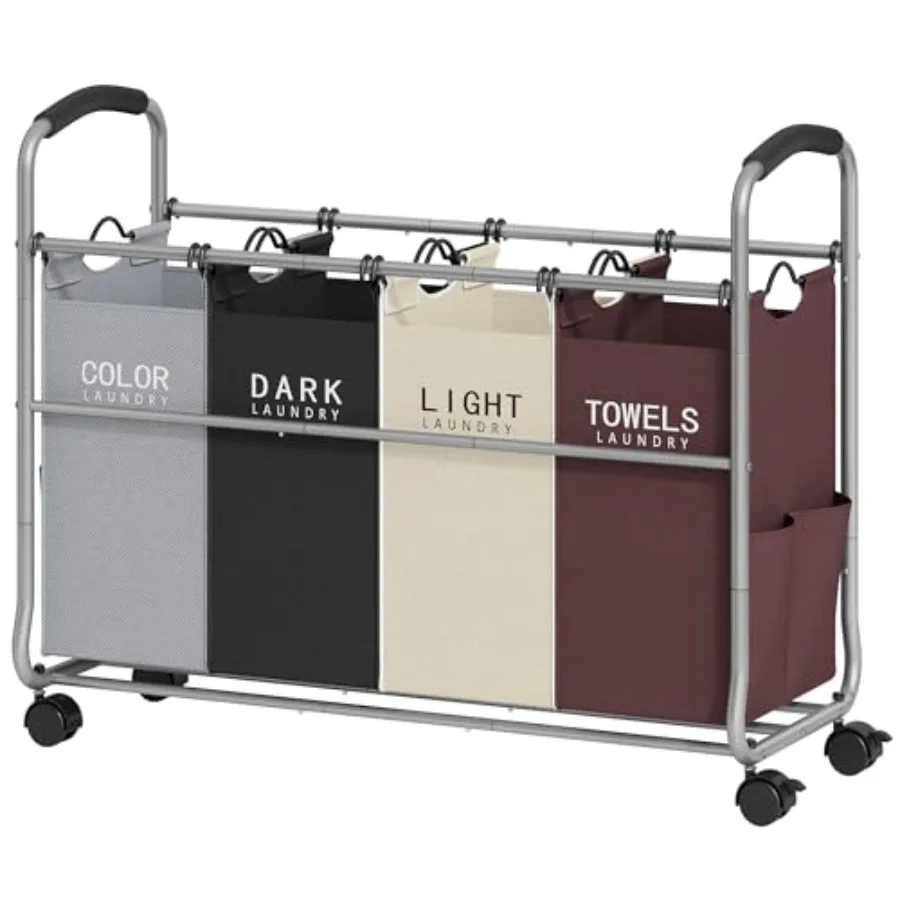 Laundry Sorter 4 Sections, Laundry Separator Hamper with Heavy Duty Lockable Rolling Wheels, Laundry Divider with Removable Bag
Laundry Sorter 4 Sections, Laundry Separator Hamper with Heavy Duty Lockable Rolling Wheels, Laundry Divider with Removable Bag