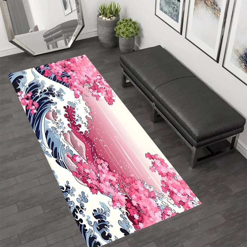 Japanese Illustration Style Runner Rug Ocean Wave Cherry Blossom Pattern Home Decor Carpet Non-Slip Soft Mat for Living Room
Japanese Illustration Style Runner Rug Ocean Wave Cherry Blossom Pattern Home Decor Carpet Non-Slip Soft Mat for Living Room