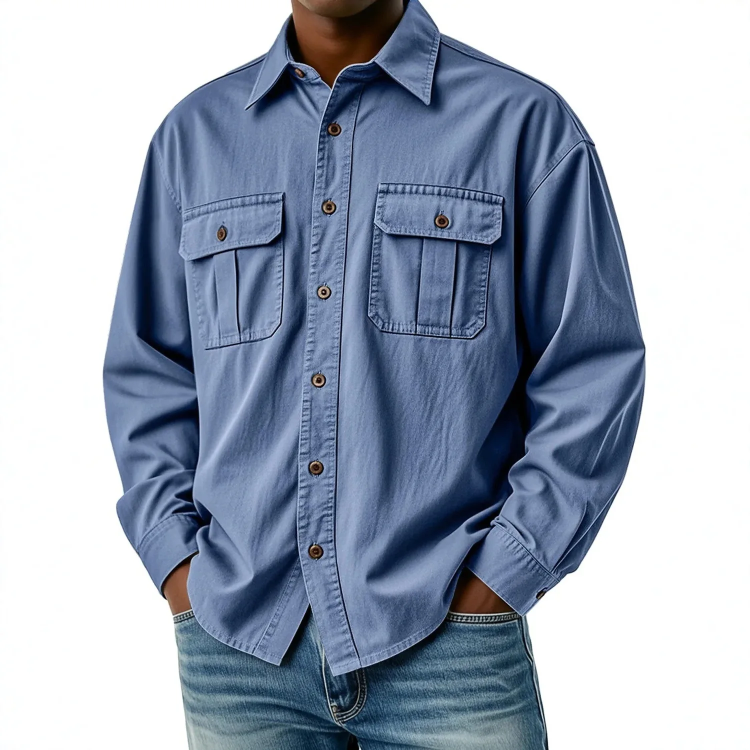 2026 Spring Autumn Men's Cargo Shirts Solid Vintage Turn Down Collar Casual Shirt Male Fashion Pocket Loose Long Sleeve Blouse
2026 Spring Autumn Men's Cargo Shirts Solid Vintage Turn Down Collar Casual Shirt Male Fashion Pocket Loose Long Sleeve Blouse