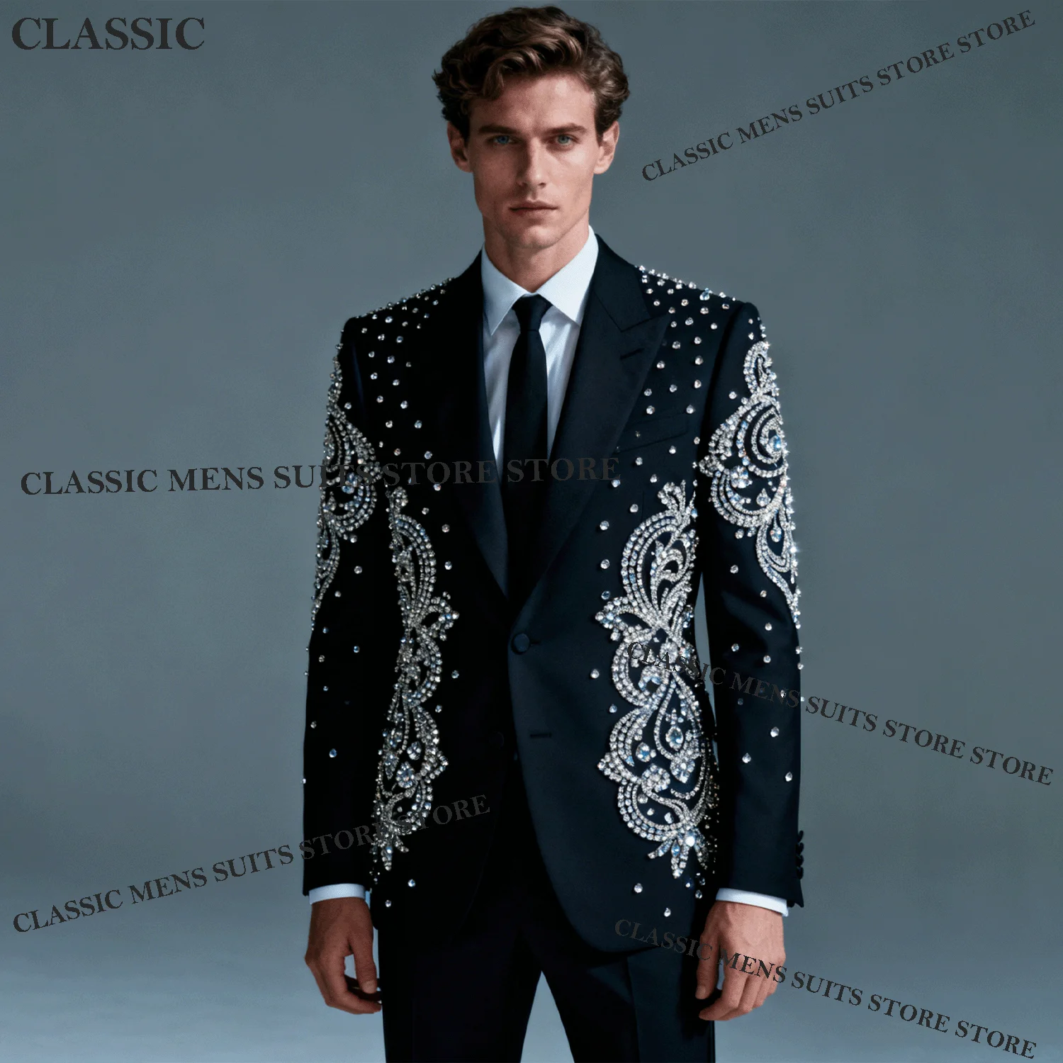 Fashion Customized Metallic Jewelry Ornament Tuxedo Men Suits 2 Piece Wedding Groom Male Prom Blazer Slim Party Ternos Completo
Fashion Customized Metallic Jewelry Ornament Tuxedo Men Suits 2 Piece Wedding Groom Male Prom Blazer Slim Party Ternos Completo
