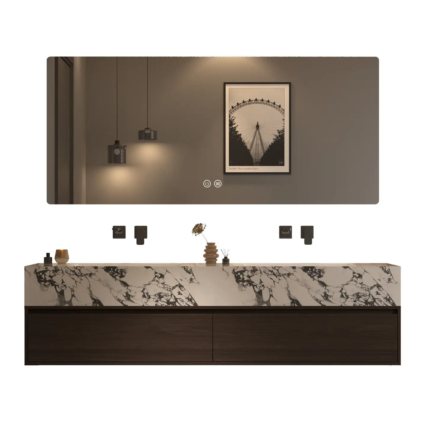 HV-Innovative Modern Wall-mounted Bathroom Double Vanity Cabinet with Ceramic Basin and Smart Mirror*
HV-Innovative Modern Wall-mounted Bathroom Double Vanity Cabinet with Ceramic Basin and Smart Mirror*