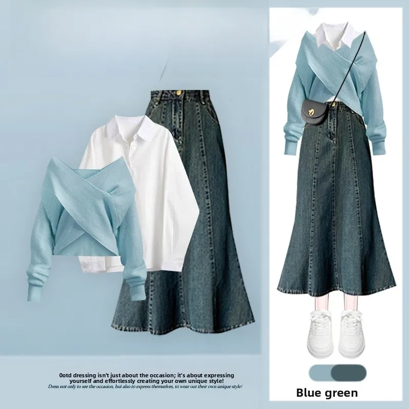Fall New Sle ort Knitted Sweater Set with White irt Retro High Waist Slimming Skirt Asymmetric Faion Ensemble for Women
Fall New Sle ort Knitted Sweater Set with White irt Retro High Waist Slimming Skirt Asymmetric Faion Ensemble for Women