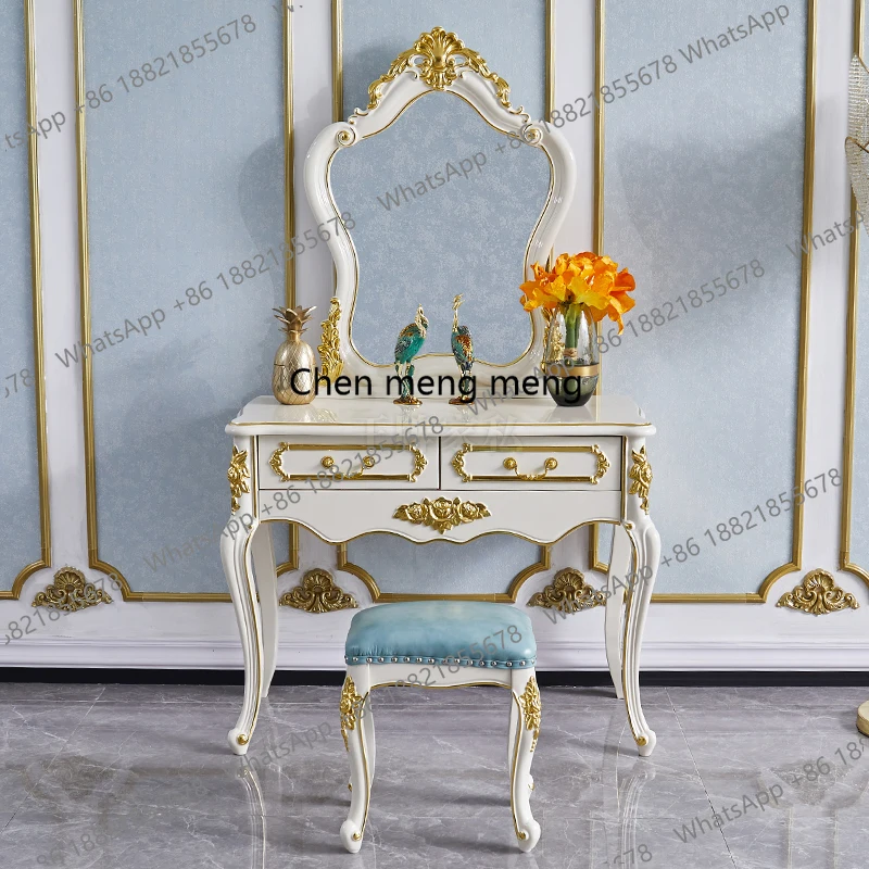European dressing princess makeup table French solid wood carving flower stool high-end makeup cabinet
European dressing princess makeup table French solid wood carving flower stool high-end makeup cabinet
