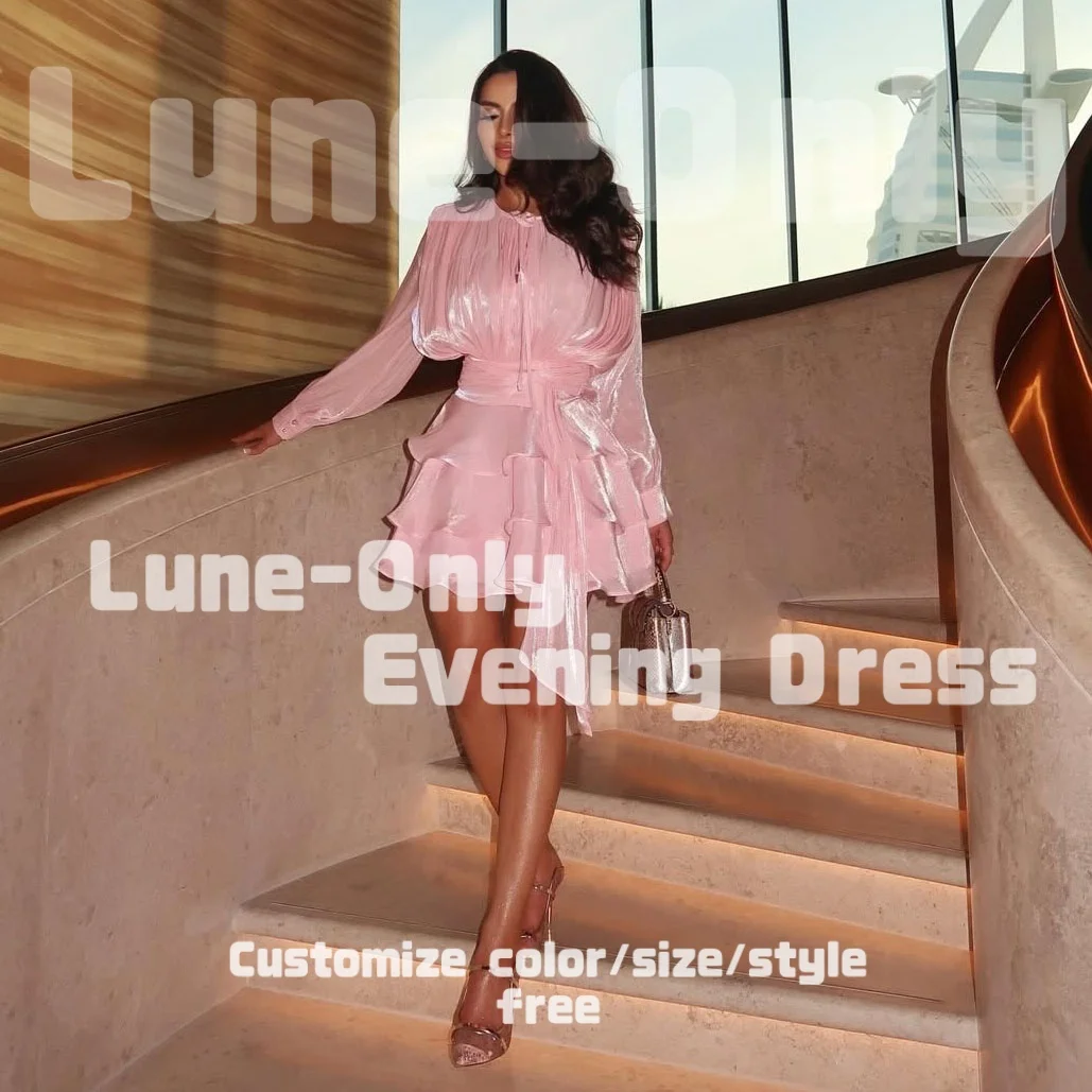 Customized Pink Shiny Ruffle Waist Formal Evening Dresses Prom Gown Long Sleeve Mini Elegant Party Dresses 2026
Customized Pink Shiny Ruffle Waist Formal Evening Dresses Prom Gown Long Sleeve Mini Elegant Party Dresses 2026