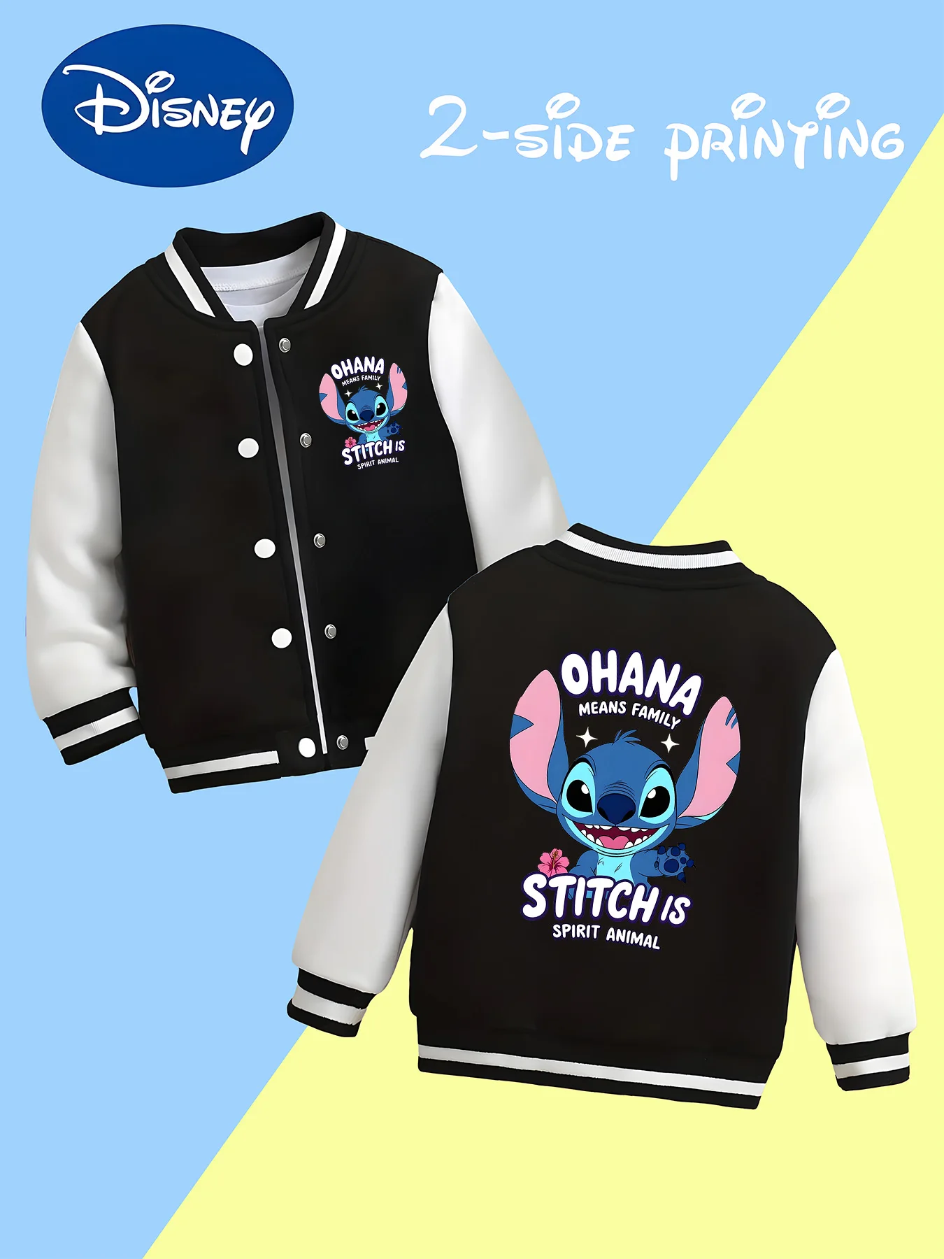 MINISO Disney Stitch Family Baseball Jacket - "OHANA is Family" Stitch print,reversible design, perfect for everyday school wear
MINISO Disney Stitch Family Baseball Jacket - "OHANA is Family" Stitch print,reversible design, perfect for everyday school wear