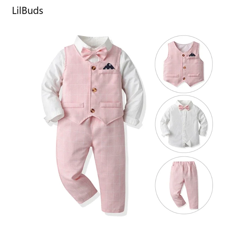 2024Children Boy Long Sleeve Bowtie White Shirts Tops+vest+pants Outfits Suits Toddler Kids Boys Gentleman Wedding Clothing Sets
2024Children Boy Long Sleeve Bowtie White Shirts Tops+vest+pants Outfits Suits Toddler Kids Boys Gentleman Wedding Clothing Sets