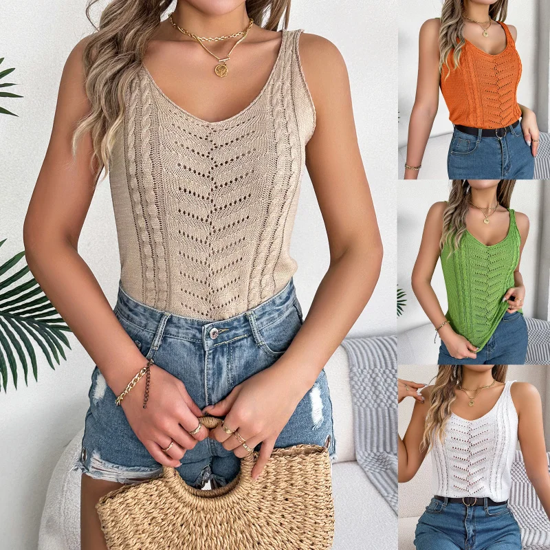 2025 Spring Summer European and American Casual Solid ColorVHollow Out Knitted Top Vacation Sweater C001
2025 Spring Summer European and American Casual Solid ColorVHollow Out Knitted Top Vacation Sweater C001