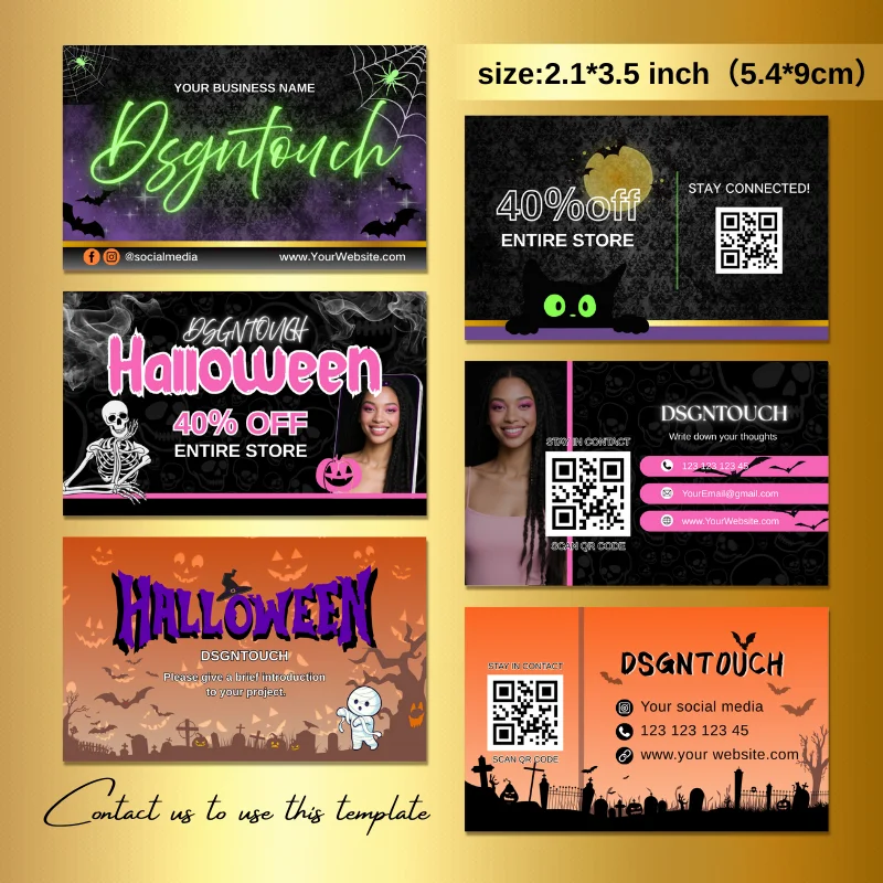 Halloween Business Cards for Hair Salons 300GSM Glossy Orange Black Design Custom Text Printing Pumpkin Bat Ghost Pattern
Halloween Business Cards for Hair Salons 300GSM Glossy Orange Black Design Custom Text Printing Pumpkin Bat Ghost Pattern