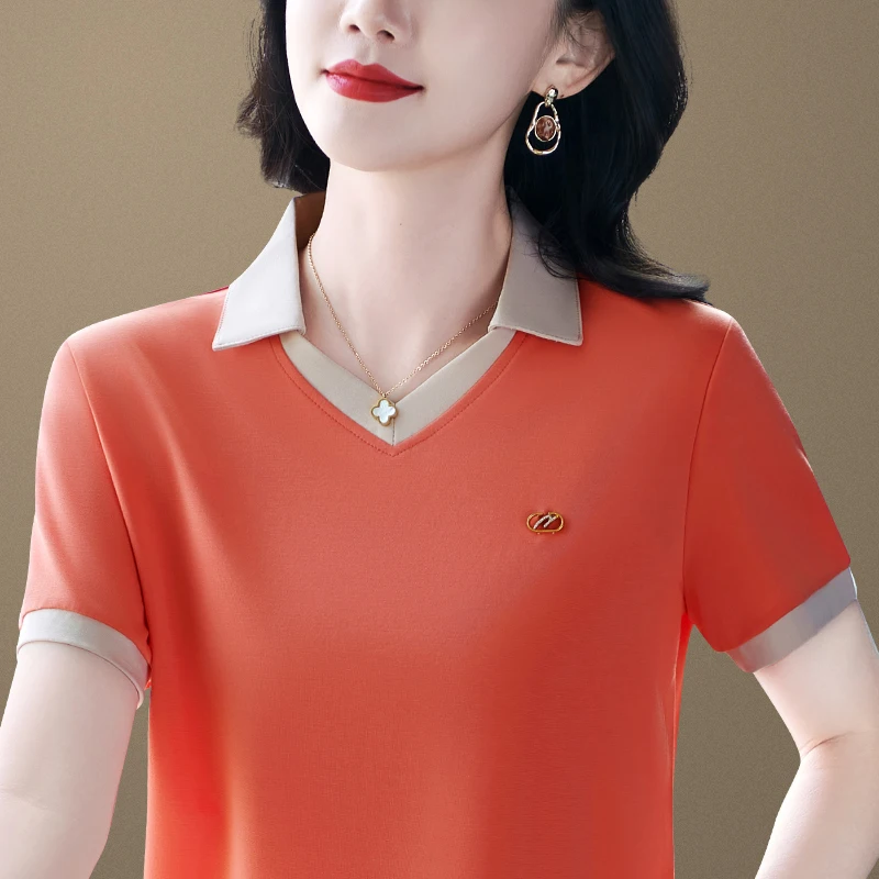 Летняя повседневная женская футболка с коротким рукавом, универсальная новинка 2025 года, топ с отложным воротником для мам, элегантная женская одежда
Летняя повседневная женская футболка с коротким рукавом, универсальная новинка 2025 года, топ с отложным воротником для мам, элегантная женская одежда