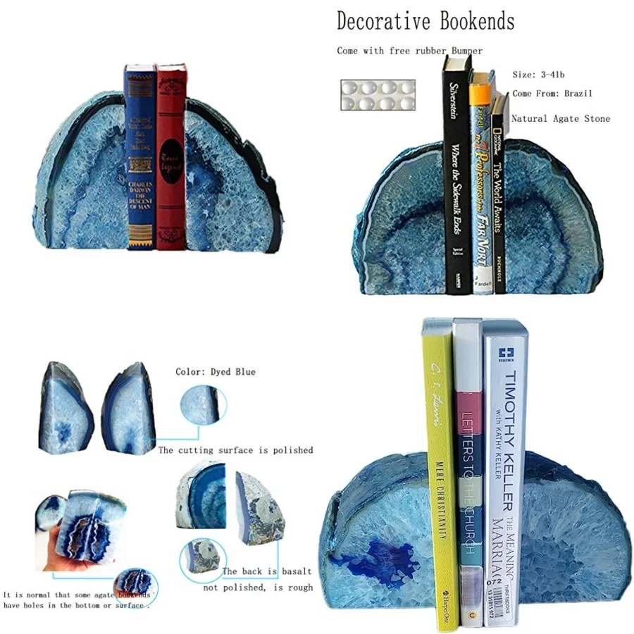 Blue Agate Bookends Geode Book Ends for Shelves Decorative Crystal Bookends Heavy Duty Bookend Bookshelf Decor with Rubber Bump
Blue Agate Bookends Geode Book Ends for Shelves Decorative Crystal Bookends Heavy Duty Bookend Bookshelf Decor with Rubber Bump