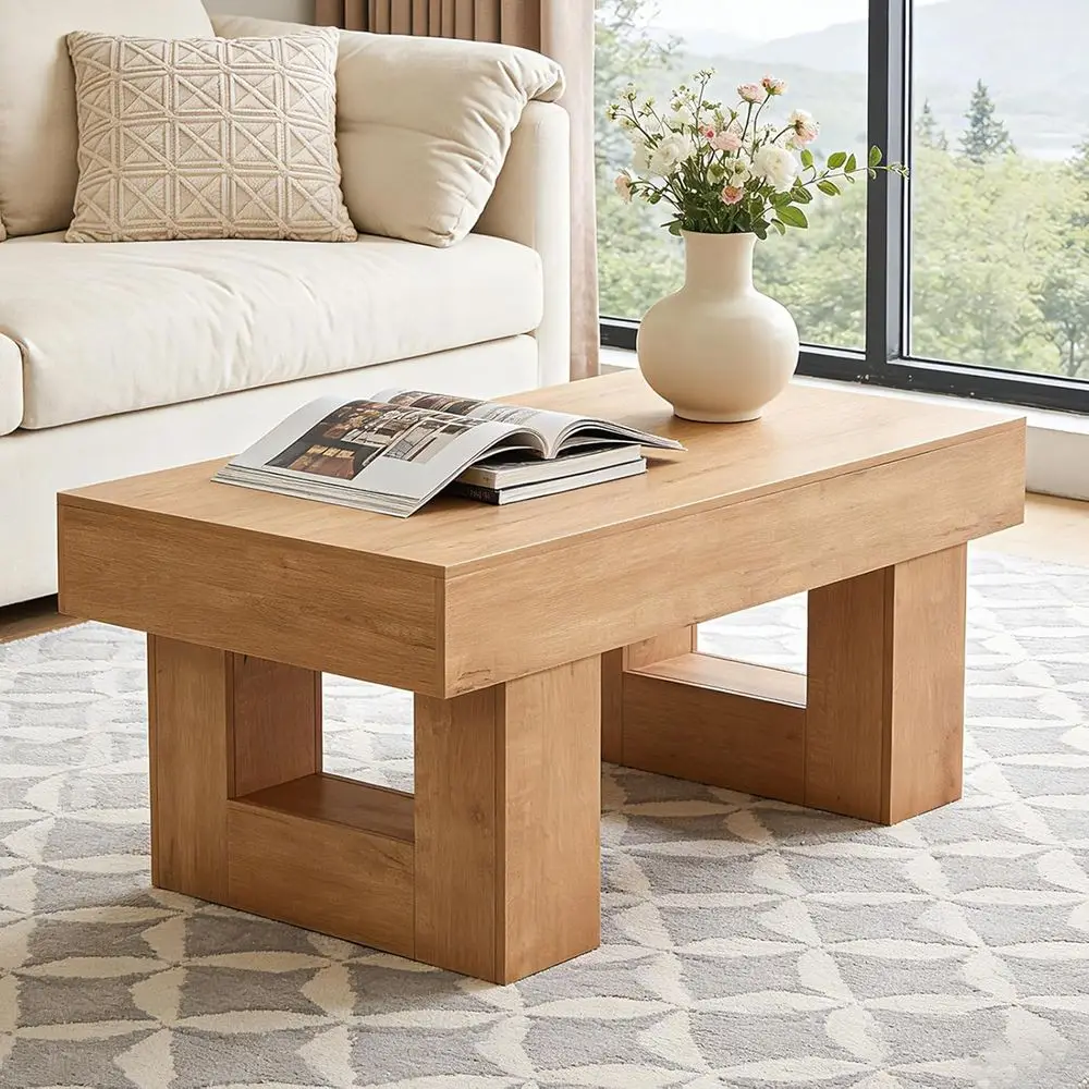Rustic Wooden Coffee Table with Thick Top and U-Base for Living Room, Natural Wood Accent
Rustic Wooden Coffee Table with Thick Top and U-Base for Living Room, Natural Wood Accent