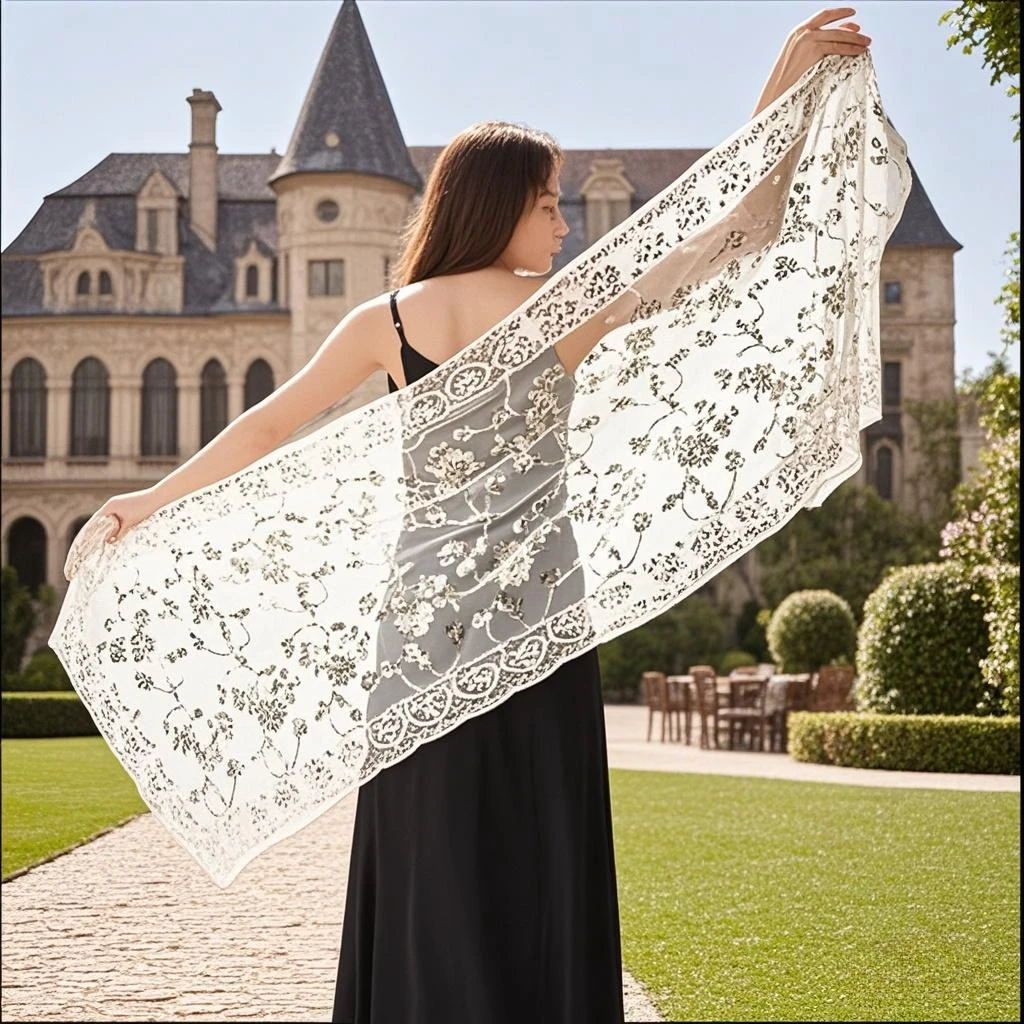 Elegant Women Sequins Evening Dress Shawl Scarves Hollow Pure Color Floral Mesh Lace Shawls Cape Lady Party Shawl Wraps 60*190cm
Elegant Women Sequins Evening Dress Shawl Scarves Hollow Pure Color Floral Mesh Lace Shawls Cape Lady Party Shawl Wraps 60*190cm