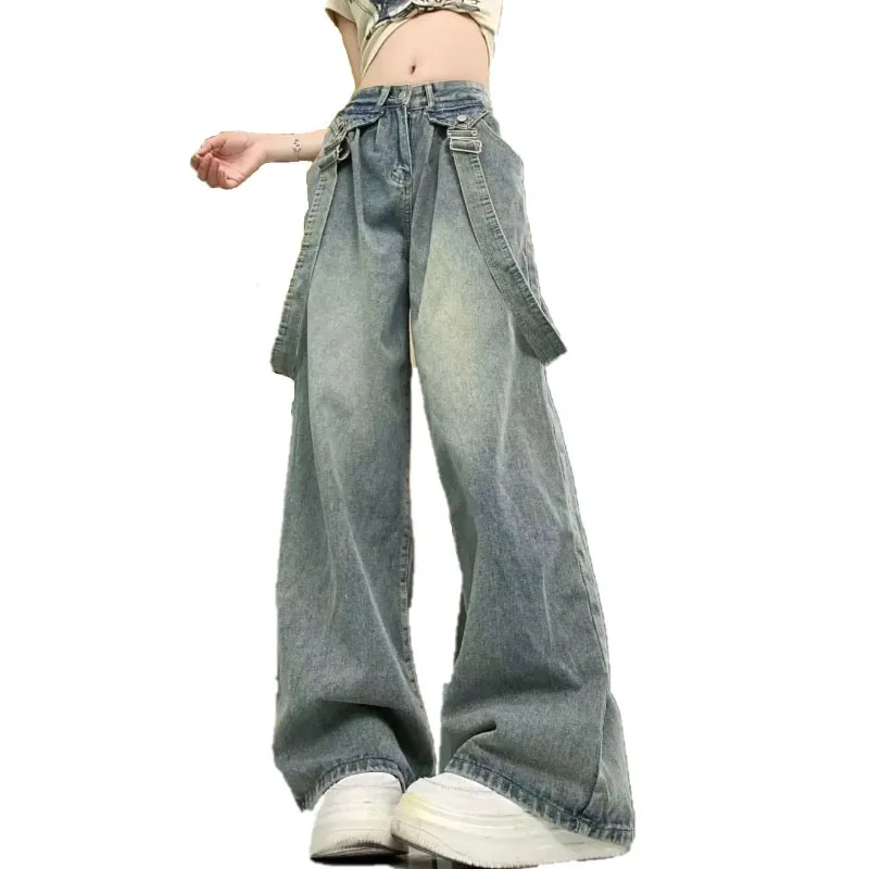 High Street Strap Detachable Design Sense Wide Leg Jeans Women's Spring Summer High Waist Loose Slimming Straight Denim Trousers
High Street Strap Detachable Design Sense Wide Leg Jeans Women's Spring Summer High Waist Loose Slimming Straight Denim Trousers