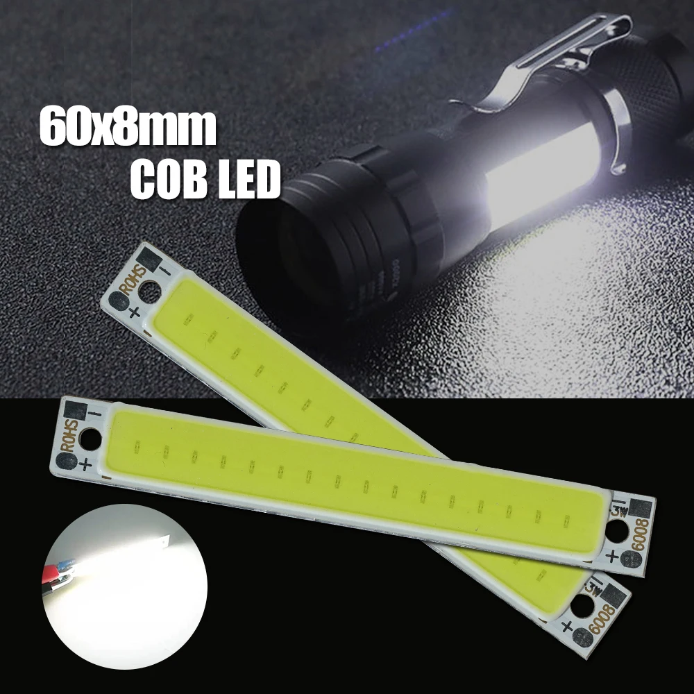1-10pcs 3V 3.7V DC 60x8mm LED COB Strip 1W3W Cold White 6500K Chip On Board 700mA COB LED light source for DIY Bicycle work lamp
1-10pcs 3V 3.7V DC 60x8mm LED COB Strip 1W3W Cold White 6500K Chip On Board 700mA COB LED light source for DIY Bicycle work lamp