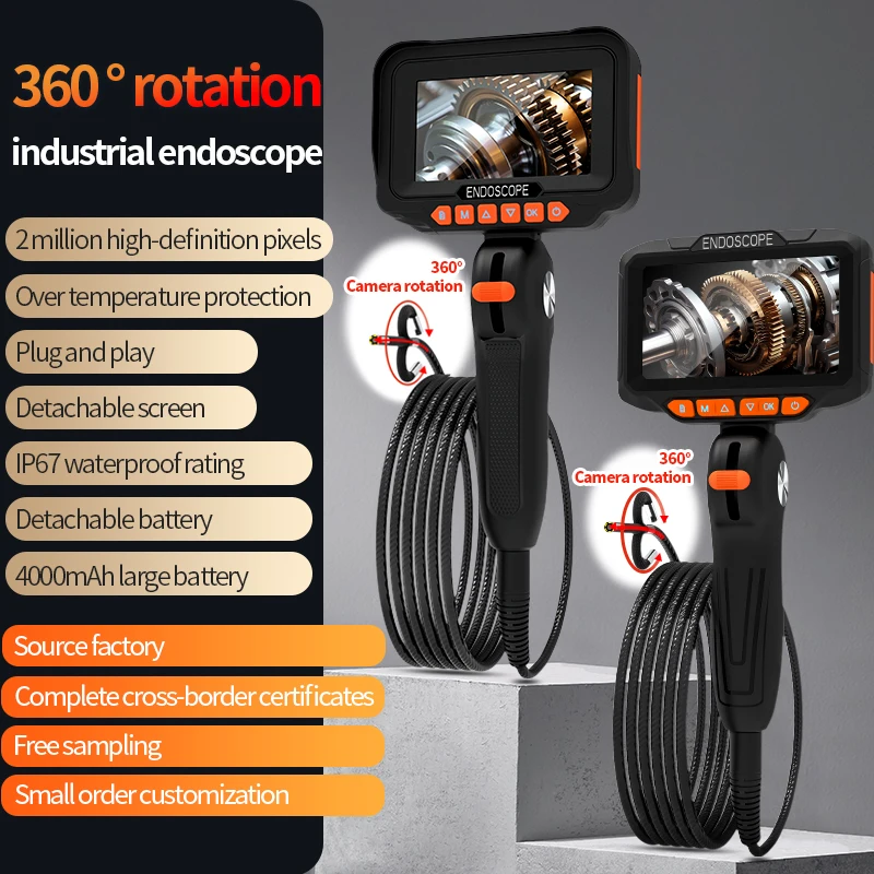 360 Degree Rotating Endoscope 1080P 8/6.2mm HD Rotatable Endoscope Camera with 4.3/5/7 Inch LCD Monitor for Auto Repair Pipeline
360 Degree Rotating Endoscope 1080P 8/6.2mm HD Rotatable Endoscope Camera with 4.3/5/7 Inch LCD Monitor for Auto Repair Pipeline