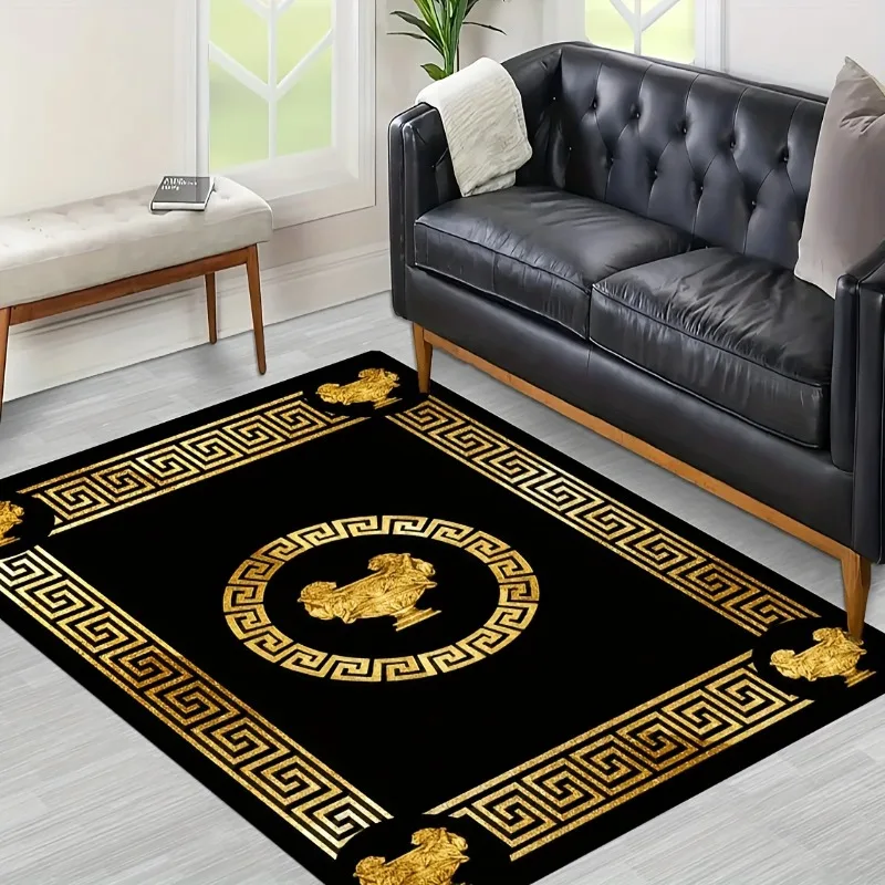 Ethnic Style Flannel Carpet Black Golden Accents Backing Lightweight Washable Rug Rectangle for Entryway Bedroom Living Room Mat
Ethnic Style Flannel Carpet Black Golden Accents Backing Lightweight Washable Rug Rectangle for Entryway Bedroom Living Room Mat
